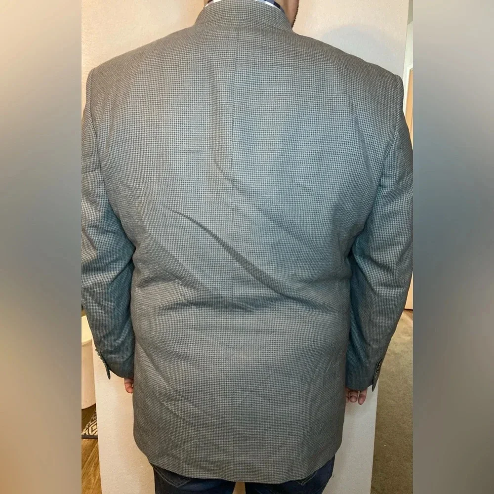 Oscar De La Renta 100% Wool Houndstooth Blazer Size 44 Regular Gray
